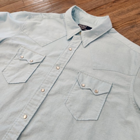 Polo Ralph Lauren Men XL Long Sleeve Pearl Snap Western Cowboy Blue Denim Shirt - Picture 3 of 12